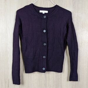LOFT Women's Wool Blend Purple Button Up Sweater Cardigan Size Medium